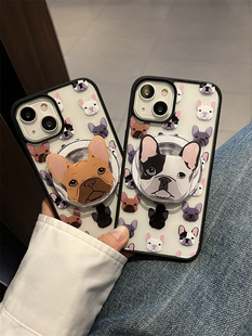 爱珀客斗牛犬磁吸支架适用iPhone17proMax手机壳苹果15pro个性 卡通14Pro创意13亚克力16promax软边12硬壳