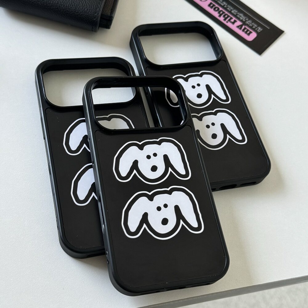 简约黑边白狗卡通可爱适用苹果13/14promax手机壳新款iphone17promax情侣潮牌16pro软壳防摔15pro保护套