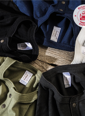 PrintAce 春夏咔叽复古老织机筒织全棉竹节亨利领短袖男6251