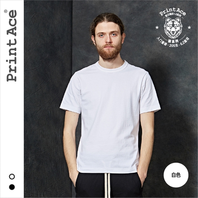 PrintAce 19年春夏咔叽复古全棉无缝桶织双眼皮滚领短袖男T6242