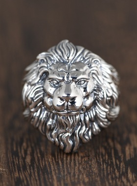 镜星辰 S925银复古泰银工艺银戒指跨境销售开口款狮子头指环