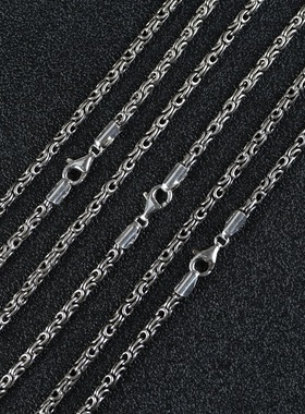 圈型配链 S925银项链 复古做旧跨境饰品 士款泰银链银链龙骨链