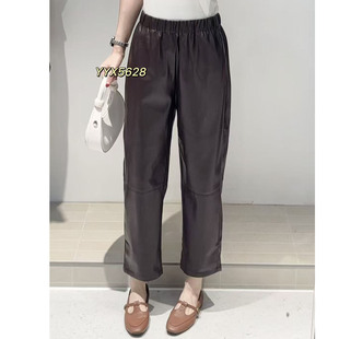 优质蛋白皮 百搭气质磨毛PU皮裤九分裤大码女装新品 宜语析5628