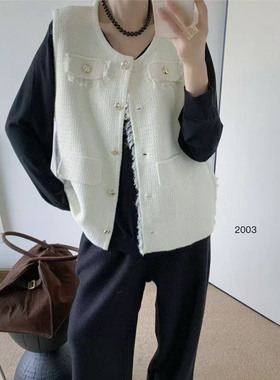 特大码小香风马甲女2025秋冬新款宽松V领无袖流苏设计感外套2003