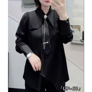 高级感黑色领带衬衫大码女装2026春装新品衫衣女UP60