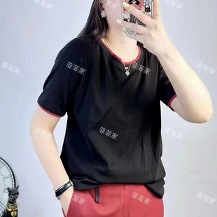 安可拉红正肩体恤棉感简约休闲半袖！大码女装设计感宜语析32618