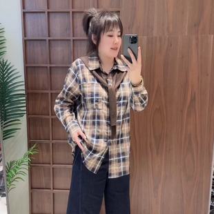 宜语析秋季新品大码女士衬衣格子衬衫开衫加肥加大200斤上衣5592