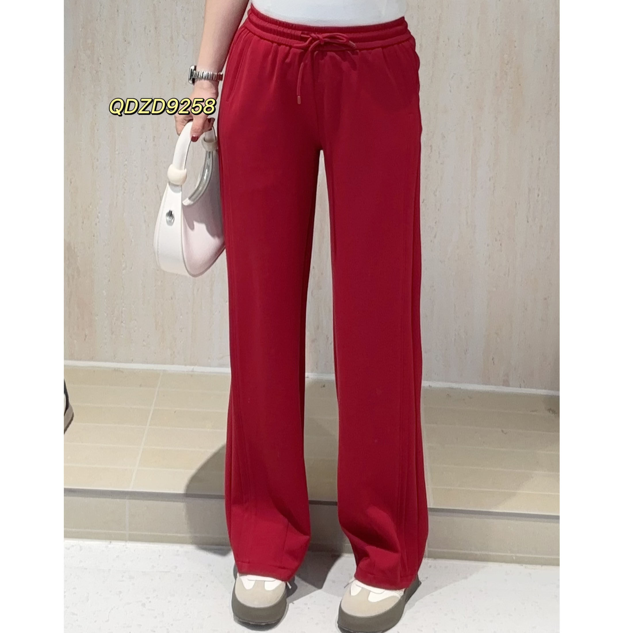 中国红色直筒裤女2026春新款窄版直筒裤高腰休闲阔腿裤女TXF9258