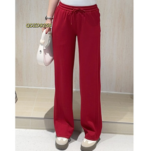 高腰休闲阔腿裤 中国红色直筒裤 直筒裤 窄版 女TXF9258 女2026春新款