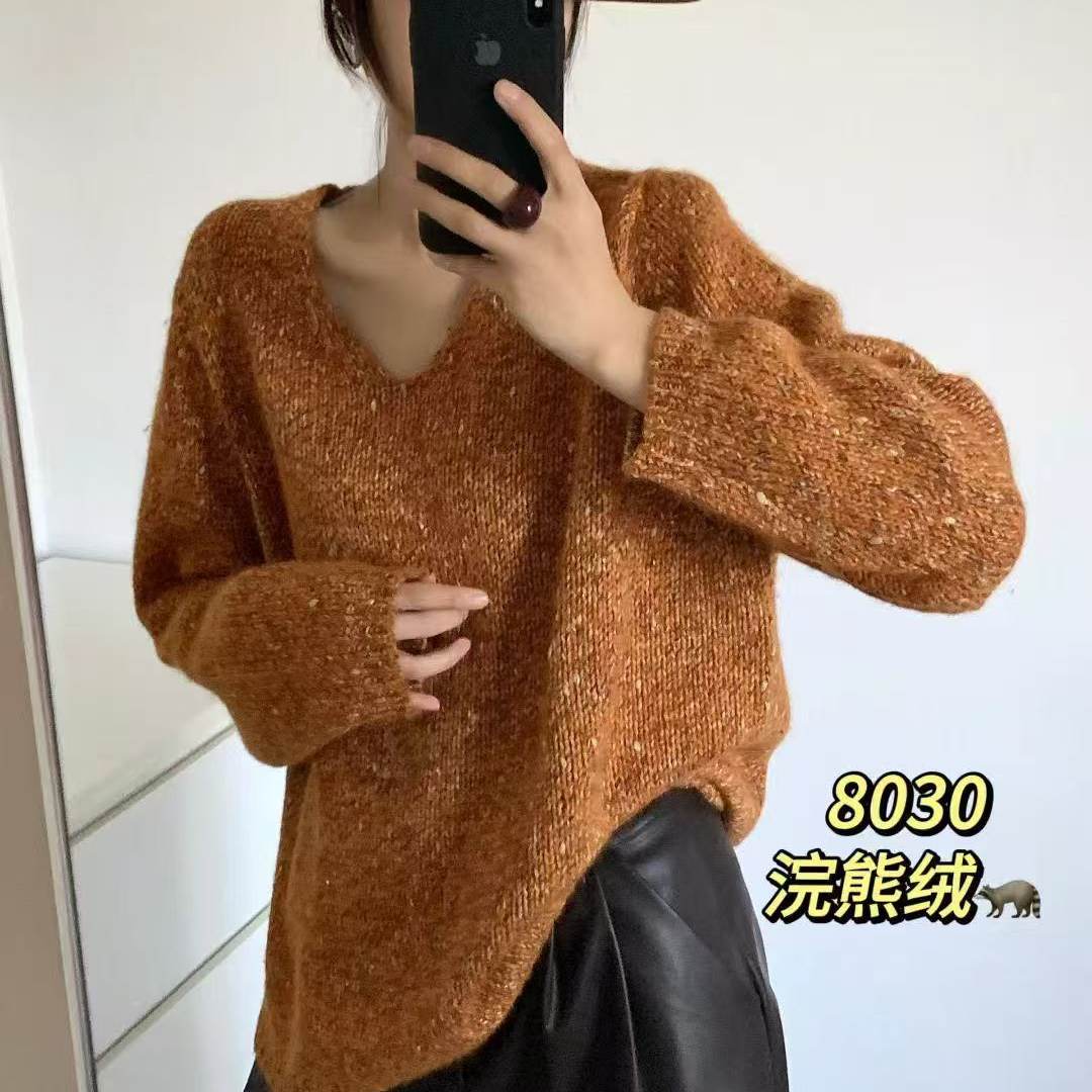 2025秋冬新款v领毛衣加肥加大女