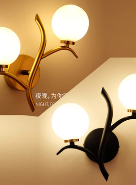 美式双头壁灯黑色楼梯客厅卧室床头灯具G4可换灯泡暖光LED可110V