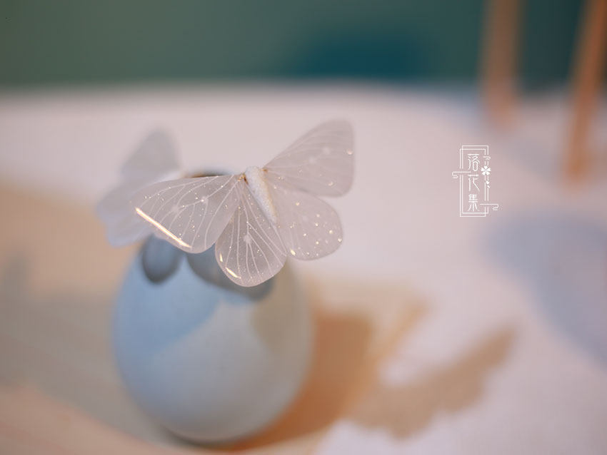 落花集原创手绘白色扑棱蛾子蝴蝶发梳发钗热缩花古风发簪汉服配饰