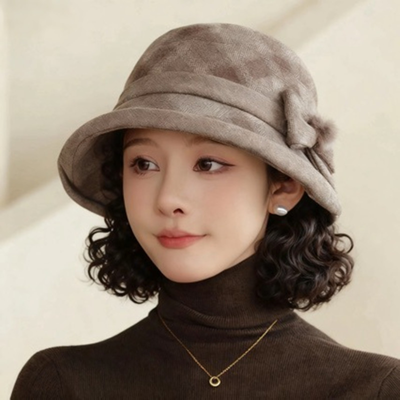 复古蝴蝶结渔夫帽女保暖假发一体图片