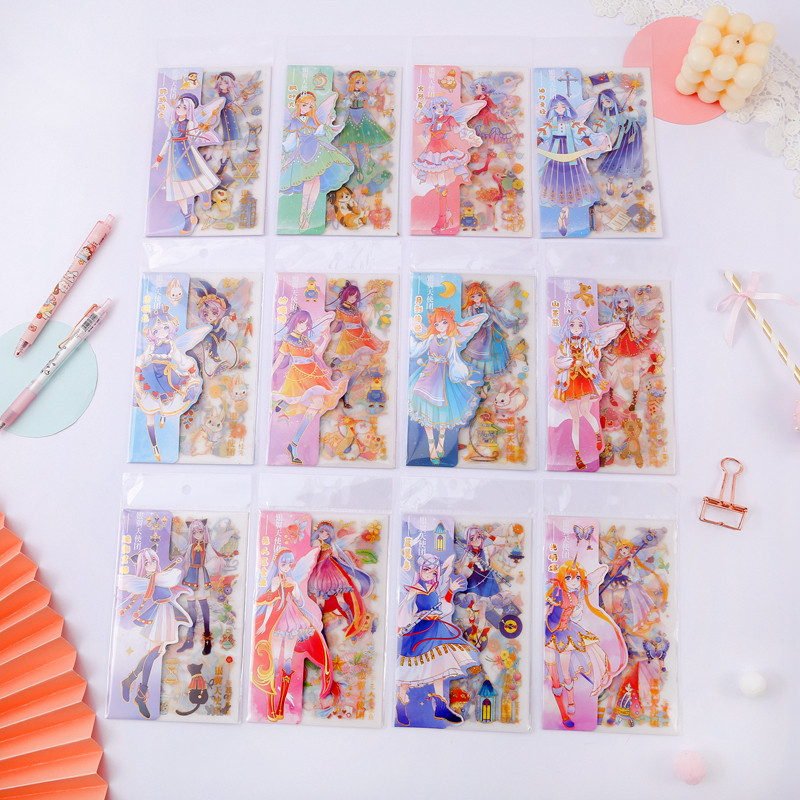 可爱女孩少女心手账贴纸装饰贴  银翼天使团系列磨砂pet手帐贴4入