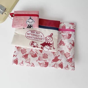 日本姆明亚3连包卡通印花文件袋整理收纳袋收纳包套装迷你零钱包