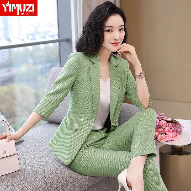 绿色气质西装上衣女2026夏季新款女神范职业高端小西服套装夏薄款