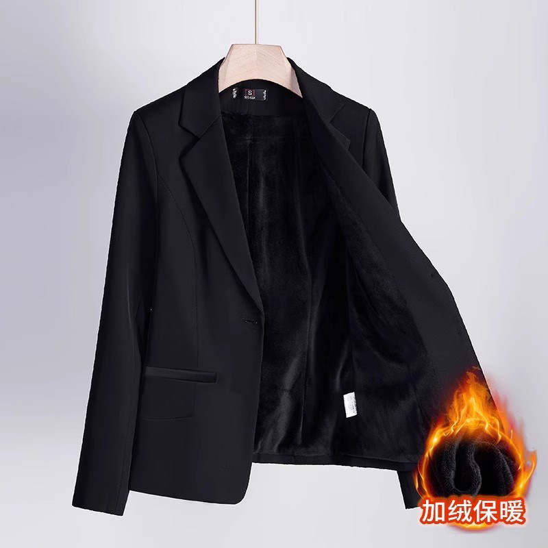 黑色加绒西装外套女2025新款秋冬职业正装西服套装工作服冬季加厚
