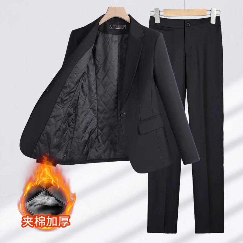 黑色夹棉职业西装套装女秋冬2025冬季加厚正装西服外套气质工作服