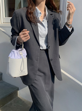 大艾的殿 高级感灰色西装外套女2025春秋新款气质时尚通勤OL女装