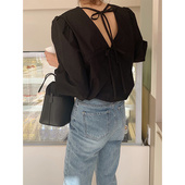 复古港味泡泡袖 大艾 上衣 女设计感小众轻熟2025夏季 新款 殿 衬衫