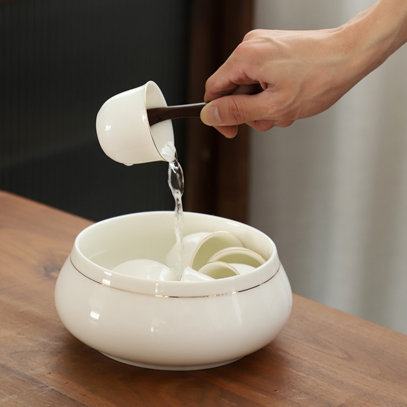 日式陶瓷茶洗大号功夫茶具配件甜白陶瓷洗茶碗水盂白瓷建水茶渣缸