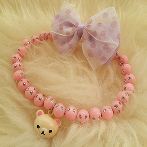 宠物用品 时尚结宠物饰品项圈 小熊 镶钻仿珍珠狗项链 带铃铛