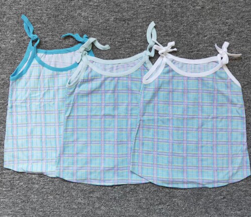N074  女童格子吊带背心