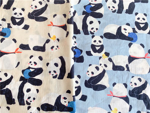 日本进口KOKKA卡通动物双层棉纱布料 大熊猫 手帕睡衣宝宝布面料