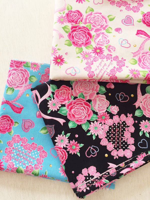 【孤品私藏】日本进口纯棉烫金布料 爱情玫瑰花 手工婚礼装饰面料