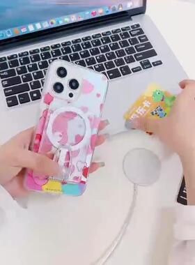 手机壳新款hone16pro高级感支点磁吸带支架14镭射渐变13创意小众爱心