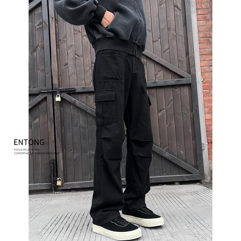 Entong美式复古大码工装裤男大码潮流cleanfit百搭宽松直筒休闲裤