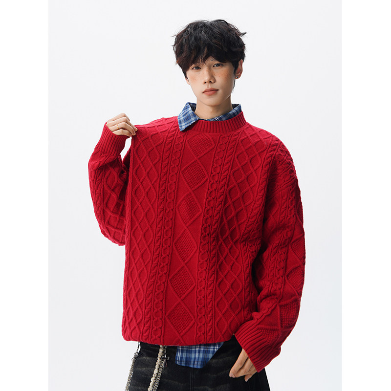 2026冬季麻花毛衣男冬加厚毛衫日系cleanfit男生圆领针织衫