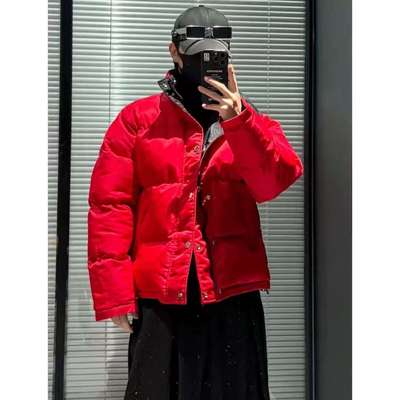 冬季新款新年时尚喜庆设计男女款黑红两面穿纯色百搭潮流休闲外套