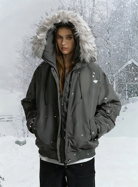 2026冬季爆款夹棉加厚连帽棉衣可拆卸毛领派克服男男女同款连帽