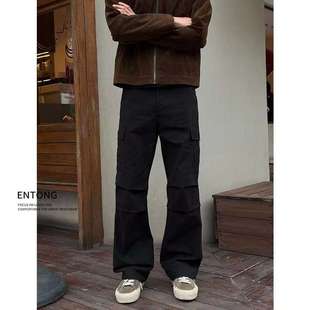 Entong美式街头vibe休闲裤男款多口袋百搭黑色工装裤宽松直筒裤子