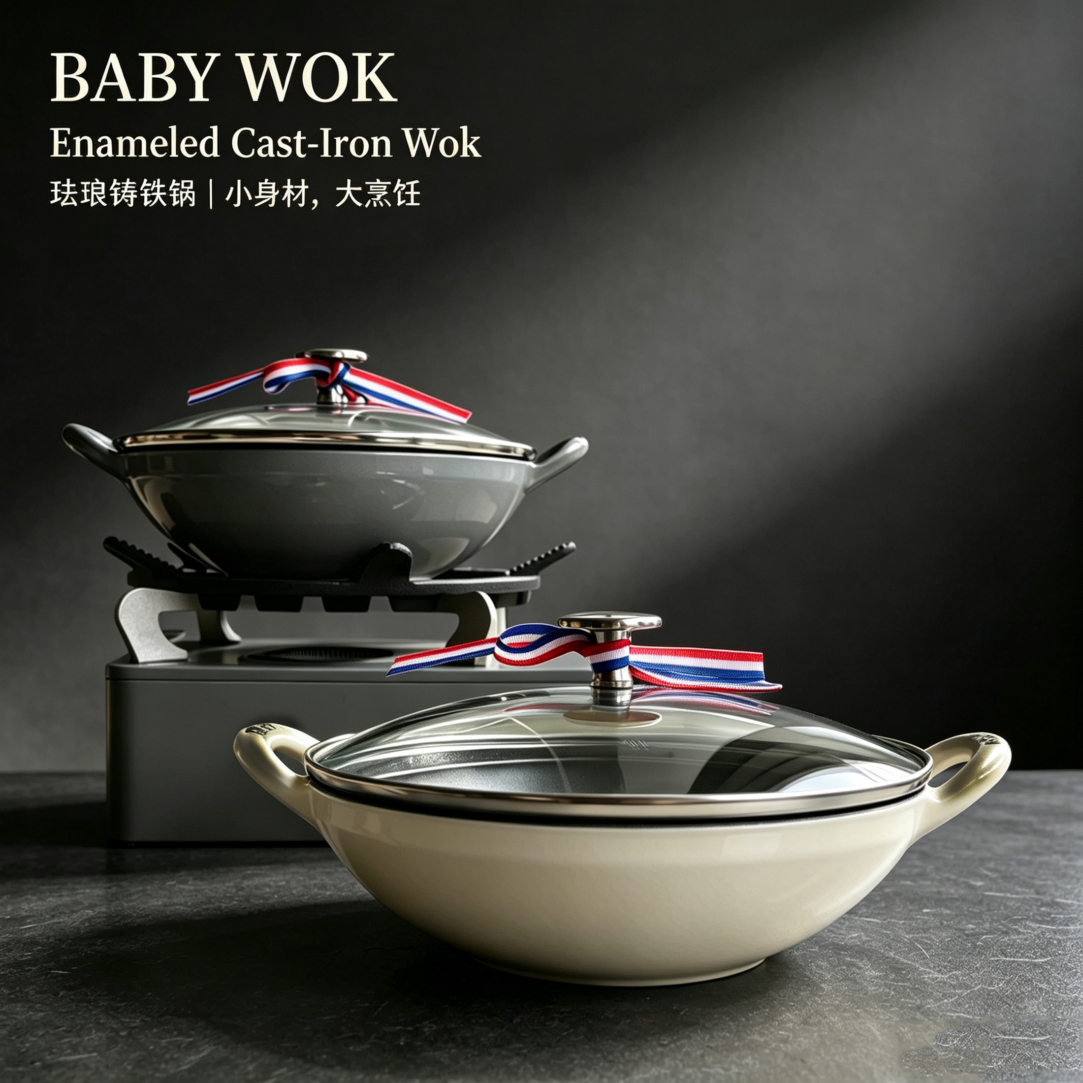 法国s家同源阿拉丁炒锅 babywok 无涂层珐琅锅铸铁元宝锅家用干锅