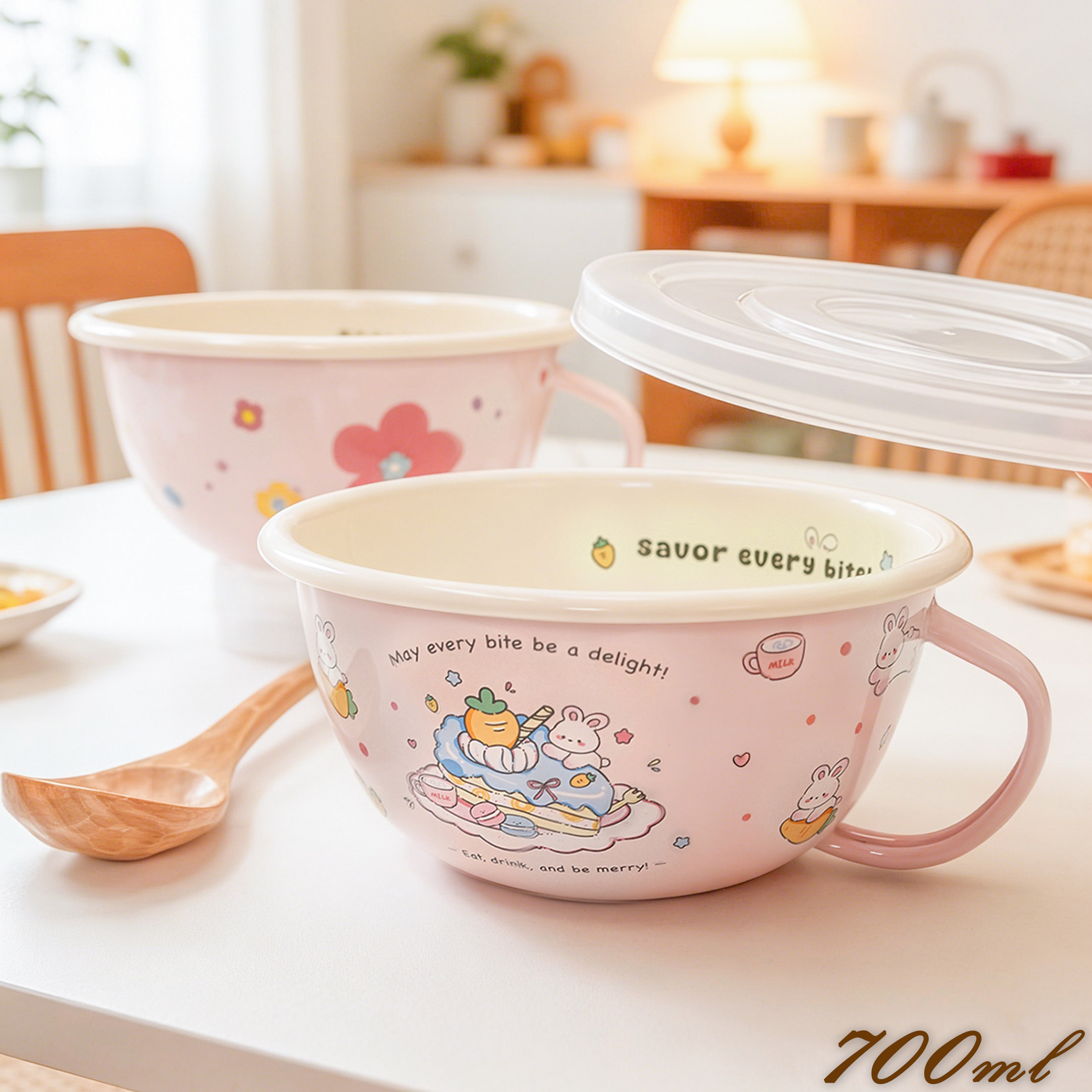 KEEPIN小花杯INS风700ml早餐杯手柄款美式复古小清新花朵泡面杯