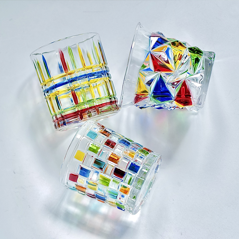 意大利复古手绘彩色水晶玻璃杯