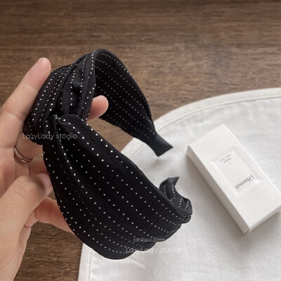 复古点点条纹打结发箍 宽边布艺外出简约气质头箍 女。