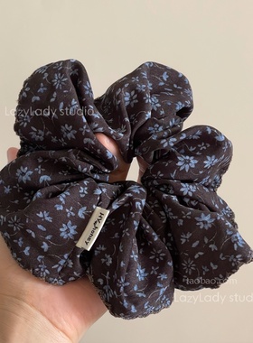 韩系温柔蓝色碎花大肠发圈女高级感大号发绳头绳发饰