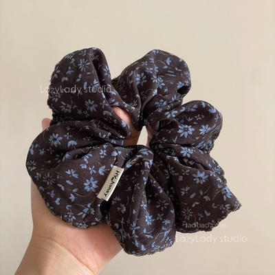 韩系温柔蓝色碎花大肠发圈女高级感大号发绳头绳发饰