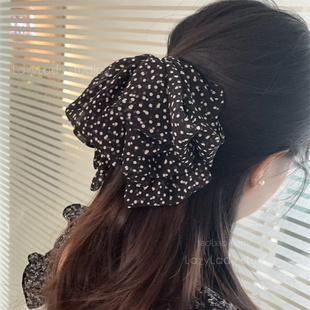 波点三层网纱飘逸灵动蝴蝶结马尾夹 半扎发后脑勺鲨鱼夹抓夹发饰