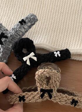 清！原16 毛线蝴蝶结秋冬鲨鱼夹 发量多 后脑勺盘发抓夹女发饰