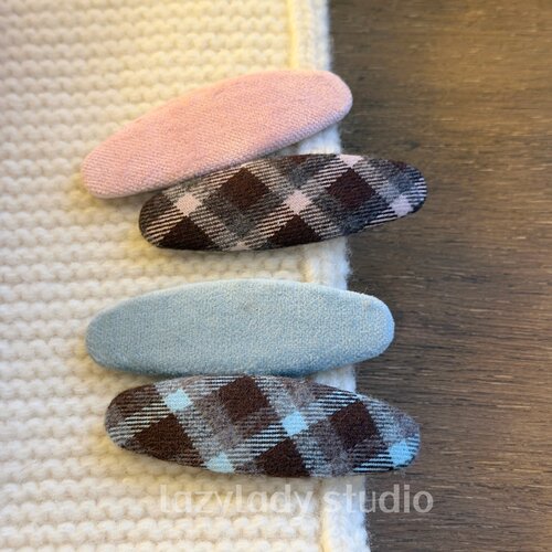 一对装 韩式简约风布艺格纹发夹复古百搭椭圆形刘海夹侧边夹发饰