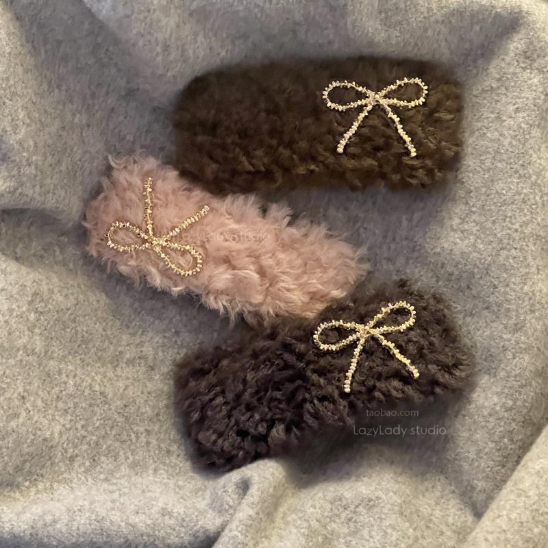 秋冬温柔糯叽叽泰迪卷毛毛蝴蝶结bb夹气质边夹发夹女 侧边夹