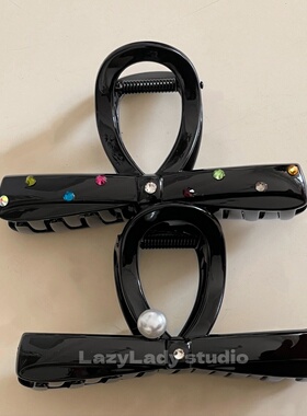 3个款 小众蝴蝶结抓夹女黑色水钻发夹后脑勺高级感鲨鱼夹发抓女