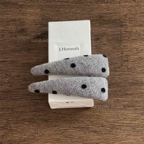 气质灰色针织波点发夹 一对装~洋气灰黑色点点边夹BB夹碎发夹