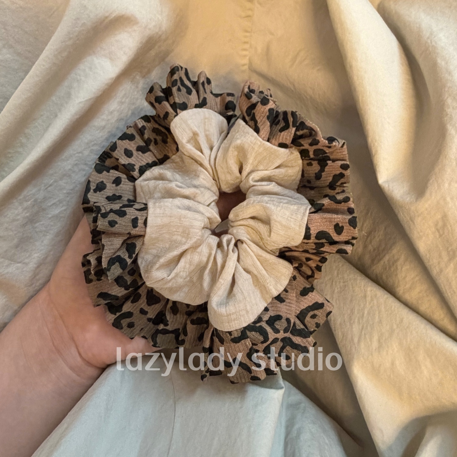 豹纹拼色头花 复古小众设计感不撞款发圈 设计感独特发饰马尾发绳