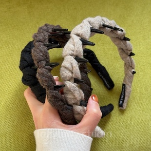 3色 针织麻花发箍女带齿防滑高颅顶头箍百搭复古发饰发卡