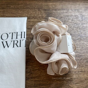 高货~优雅精致高品质轻纱玫瑰头花 春夏玫瑰手工捏褶发圈 手作